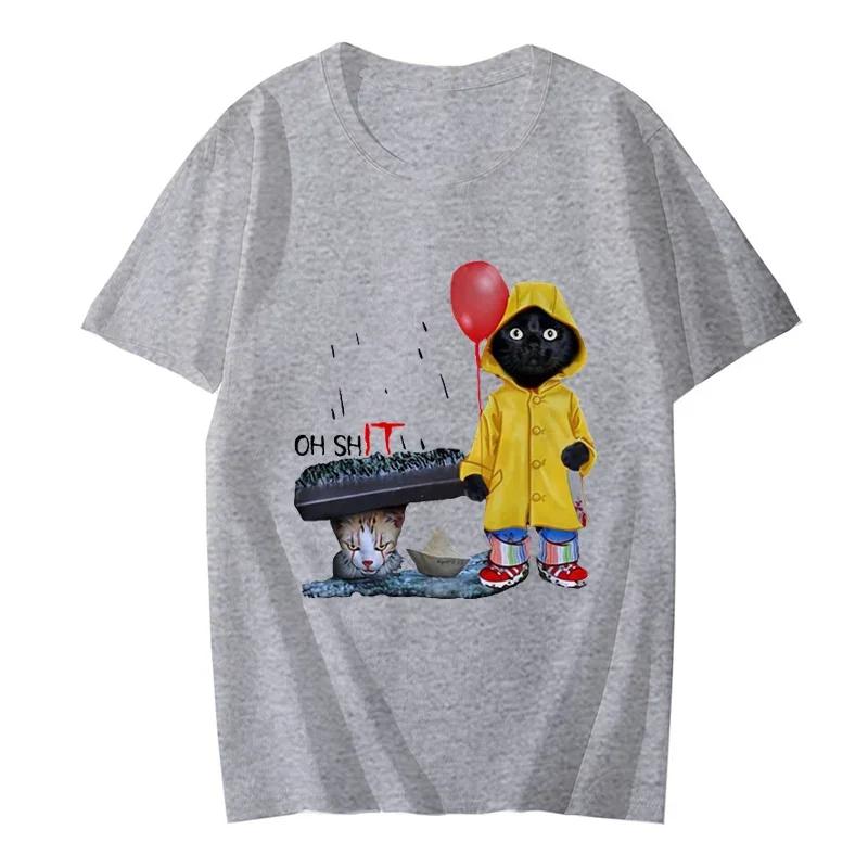 Men's Brand T-shirts Tops Funny Black Cat Tshirts Graphic T Shirts Harajuku Streetwear Hip Hop T Shirt Clothing Horror Cat Tees T-Shirts Men’s