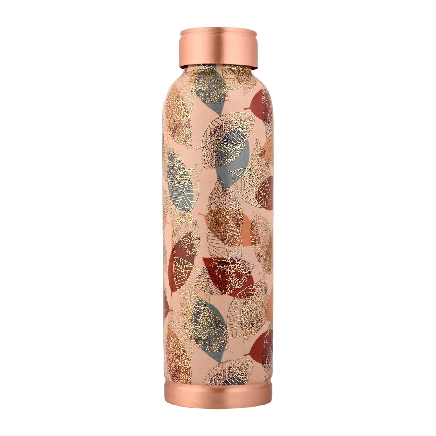 

Copper Printed Design 1 Litre Water Bottle With Leak and Rust Proof for Home and Office Use Ayurveda and Yoga Health Benefits Bottle