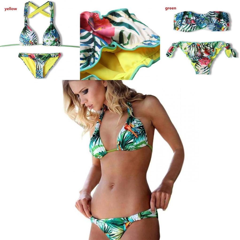 Exquisite Tropical Bikini Set With Green Leaf Print For Stylish Summer Swimwear