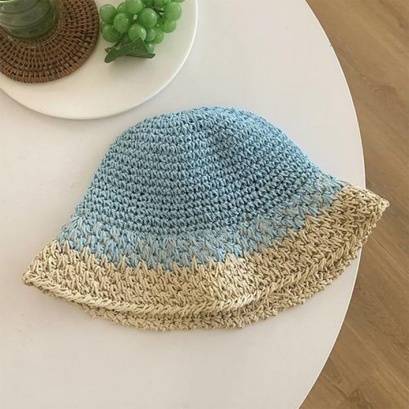 Weaving bucket hat women's summer breathable big head circumference showing face small hat UV protection sunshade sun protection hat