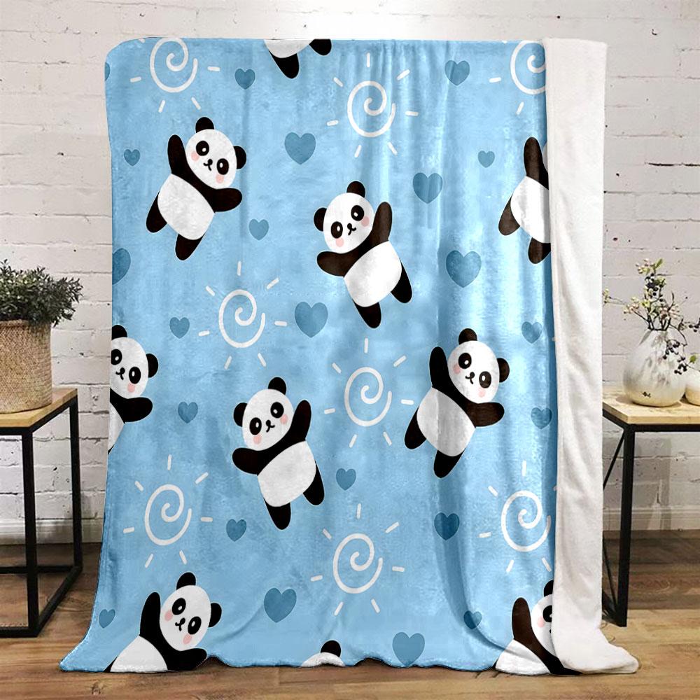 Cute Panda with Blue Heart Pattern print blanket soft and cozy perfect for the living room bed sofa or a nap,gift