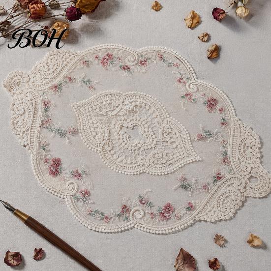 Floral Patterned Table Decor Embroidered Lace Doily, Vintage Style Sheer Placemat, Mat Decorative Covers for Parties Elegant Doilies Tea Party,