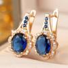 Elegant Oval Blue Color Stone Dangle Earrings for Women Full Zircon Vintage Jewelry Wedding Gift