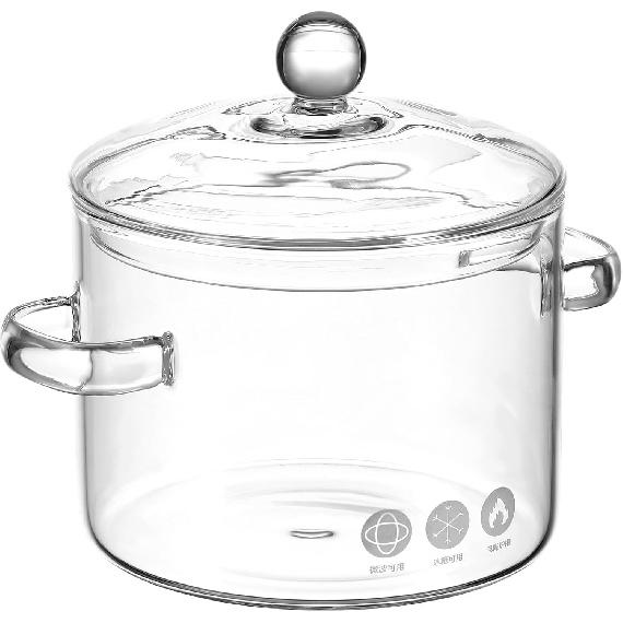Hemoton Clear Glass Simmer Pot with Lid Borosilicate Cooking Pot for Pasta, Soup, Milk Electric Simmer Pot for Home Glass Stew Pot 1350ml