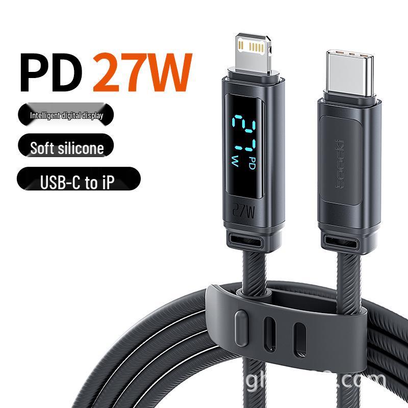 Toocki 27W PD Fast Charging Silicone Cable with Digital Display for Apple 14/13. 1m