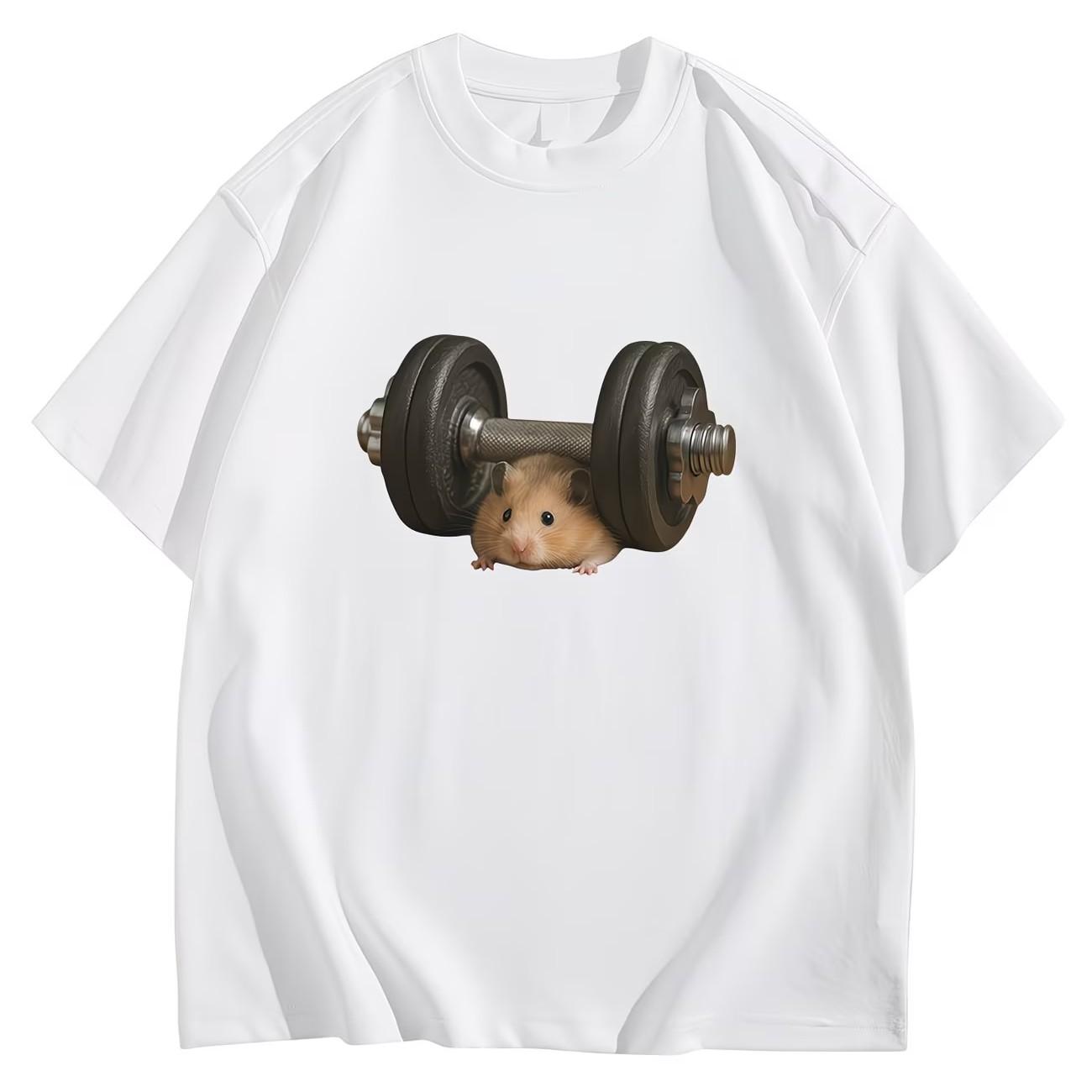 

Funny Hamster Gym Meme TShirt Weights Struggle Graphic Tee Summer Short Sleeve Humorous Workout Gift Trendy Streetwear Tops S