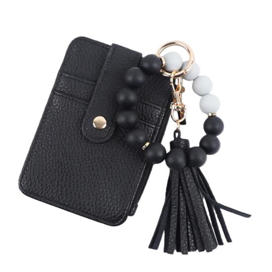 Portachiavi Braccialetto con Perline Portafoglio Donna Polsiera in Silicone Porta Carte di Credito Portafoglio Sottile con Nappa Tasca con Zip per Viaggio Shopping