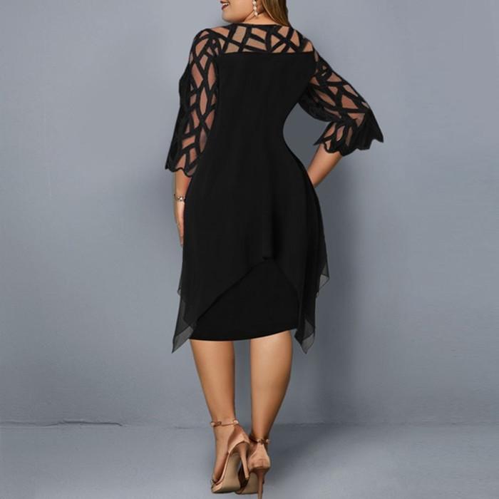 Summer Large Size Lace Stitching Irregular Hem Chiffon Dress