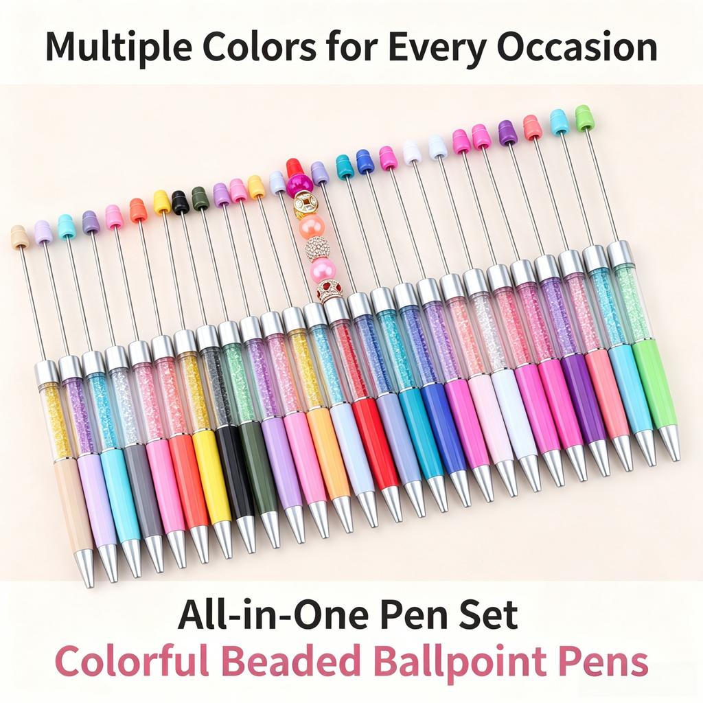 75Pcs Rhinestone Beadable Pen Kit 25 DIY Craft Pens with Refills & Bags