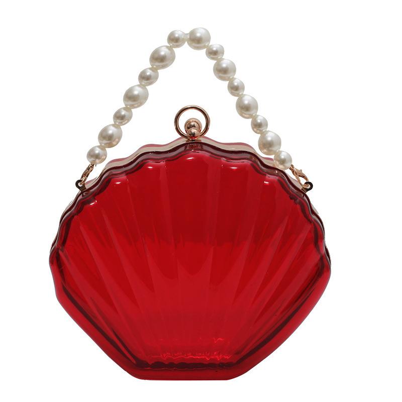 Hot-selling Beaded Bag, New Clip Mouth Shell Bag, Pearl Chain Handbag, Acrylic Transparent Bag.