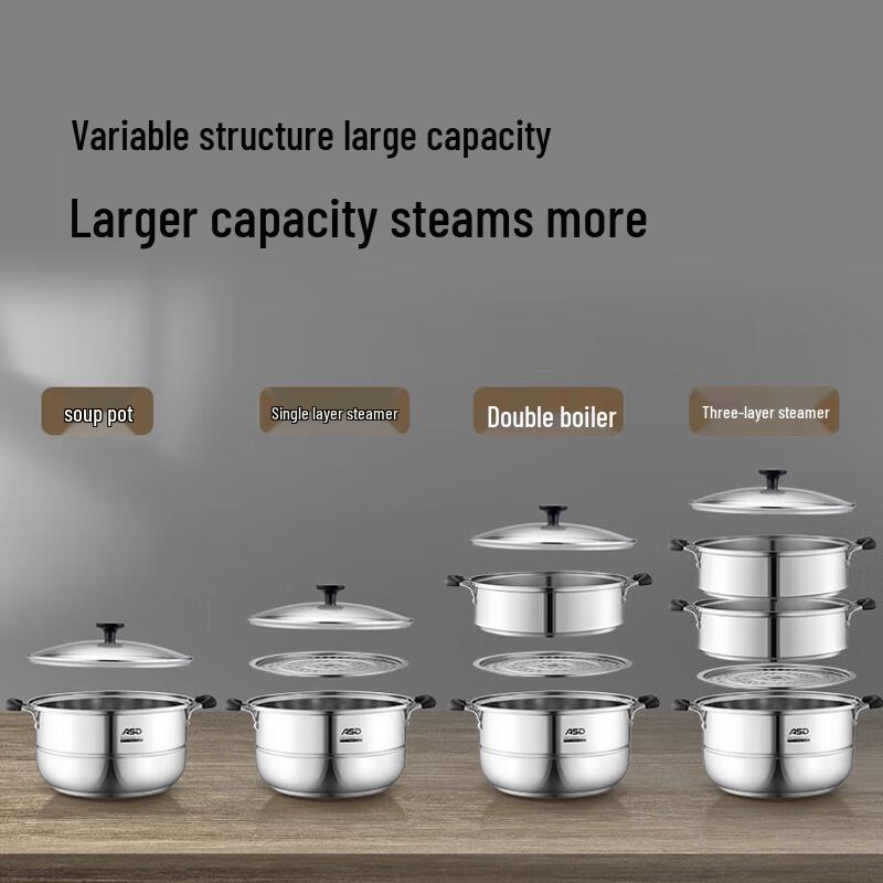 ASD 28cm 3-Layer 304 Stainless Steel Steamer Pot