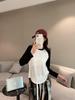 2024 Women's Black & White Color Block Raglan Long Sleeve Retro T-Shirt - Spring/Summer Loose & Slimming Base Layer