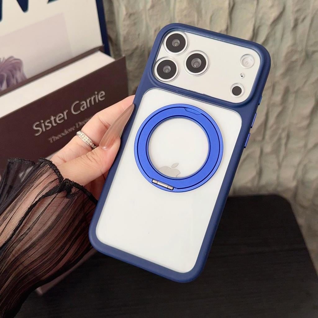 iPhone 17 Pro Max Case with 360° Rotating Magnetic Stand & Frosted Transparent Cover