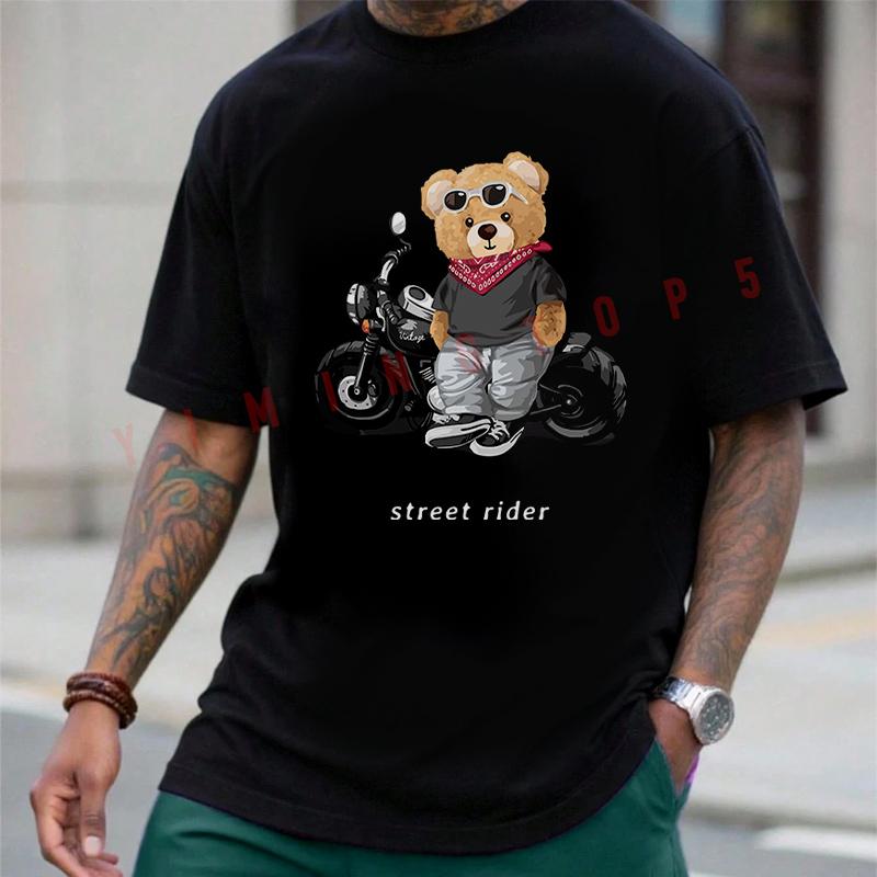 Motorcycle Lovers Street Teddy Knight Men's T-shirt Moto Summer Cotton Short Sleeved Casual O-N