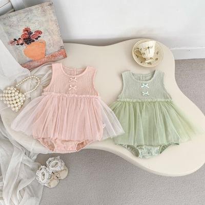 Sommer Baby Mädchen Ärmelloser Netz-Strampler Prinzessin Krabbelkleid