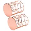 2Pcs Pen Holder Round Rose Gold Desktop Storage Basket Metal Mesh Makeup Organizer Box