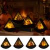 Glass Silhouette Shadow Box Halloween Triangle LED Lantern, Tumbler Shape Night Light with Witch Ghost Candle Lanterns Pumpkin, Battery Operated