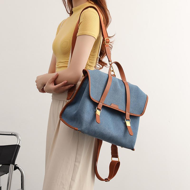 2024 Summer New Briefcase Denim Backpack Handheld Single Shoulder Crossbody Bag Multi-use Bag Laptop Bag Women's Bag