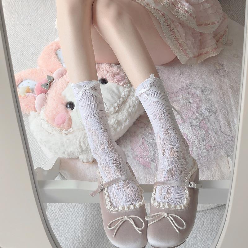 Lace Lace Bow Socks Women'S Spring Summer Thin Breathable Japanese Lolita Sweet Girl Jk Stacking Socks