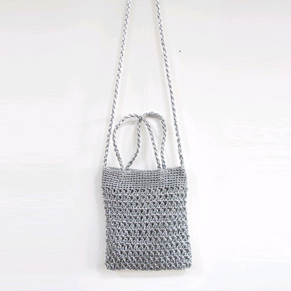 Fashion Silver Tote Women Handbags Hollow Crochet Shoulder Bag  Metical Yarn Knitting Crossbody Bags for Women Shopper Purses