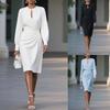 Elegantes Damenkleid O-Ausschnitt Ausgeschnitten Langarm Bürokleid Damen Schlank A-Linie Party Lange Kleider