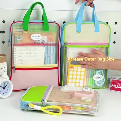 Transparent Tutoring Bag Handheld Zipper Storage Bag Simple Stationery Organizer School Office