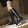 Fashion New Pu Leather Knee Boots Shoes for Women Buckle Metal Decoration Fashion Outdoor Ladies Footwear Size 34-41 Long Black Botas