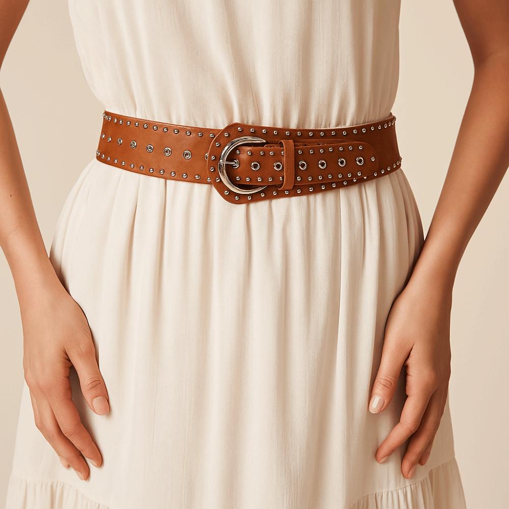Vintage Women's Waist Belt PU Leather Dress Jeans Waistband Trendy Rivet Leather Belt Female