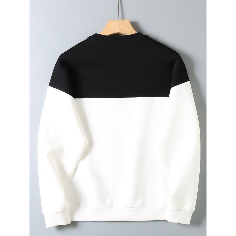 Foreign Trade Surplus Skin-Friendly Air Cotton Sweatshirt for Men, Autumn Fashion Color-Blocking Round Neck Loose Comfortable Wrinkle-Resistant Top