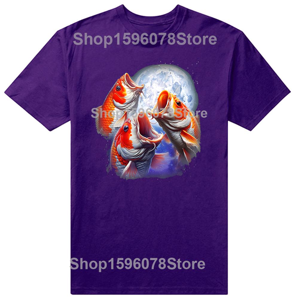Fish Howling At The Moon Funny Carp Fishing T Shirts Men Cotton Humor Streetwear Tee Shirt Short Sleeve Unisex Loose Clothing