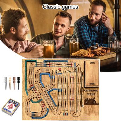 1 sada Cribbage Wars desková hra s hracími kartami kolíčky Dřevěné interaktivní přenosné kontinuální Cribbage hra Cestování Rodinná společenská hra
