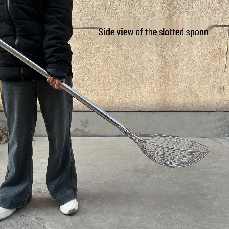 Stainless Steel Frying Skimmer with Long Wooden Handle