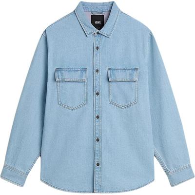 Chemise à Manches Longues en Denim de Couleur Unie à Col Polo Vintage pour Hommes Bleu VN000M12IYR