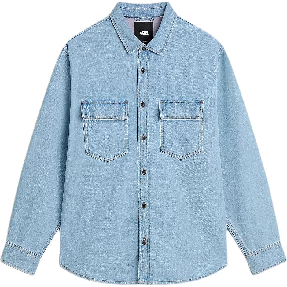 Vans Vintage Polo Collar Solid Color Denim Long Sleeve Shirt Men Shirts Blue VN000M12IYR
