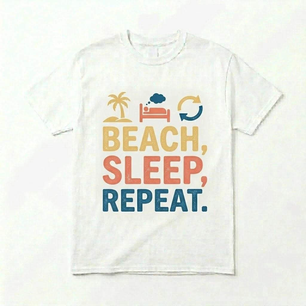 Beach Sleep Repeat Graphic Tee | Classic Beach Life & Summer Holiday Shirt XXXXL