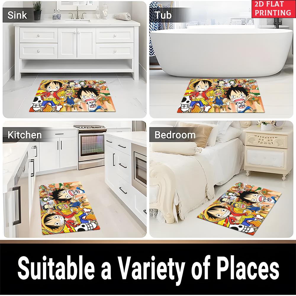 Chibi Anime Pirate Crew Doormat, Cute Cartoon Non-slip Floor Mat, Decorative Entrance Rug for Home Living Room Bedroom