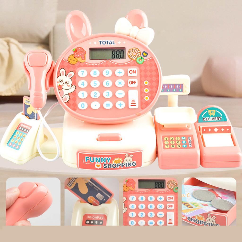 Kids Cash Register Pretend Play Toy Playhouse Roleplay Toy Realistic Checkout Counter Education Toy for Children 4 5 6