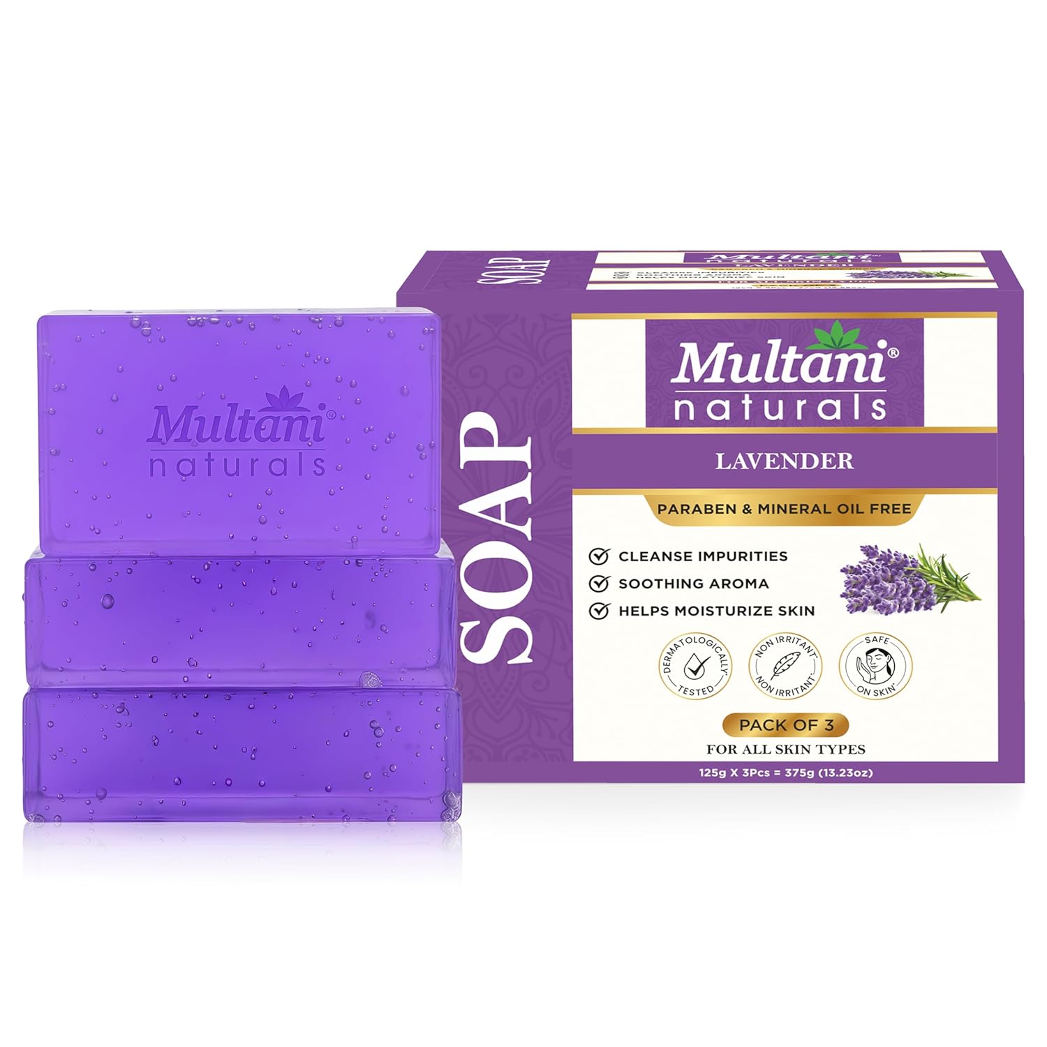 

Multani Natural Lavender Soap Bar For Bath 125 Gm Pack Of 3 Pcs Paraben Free Ayurvedic Moisturizing Soap For Men Women