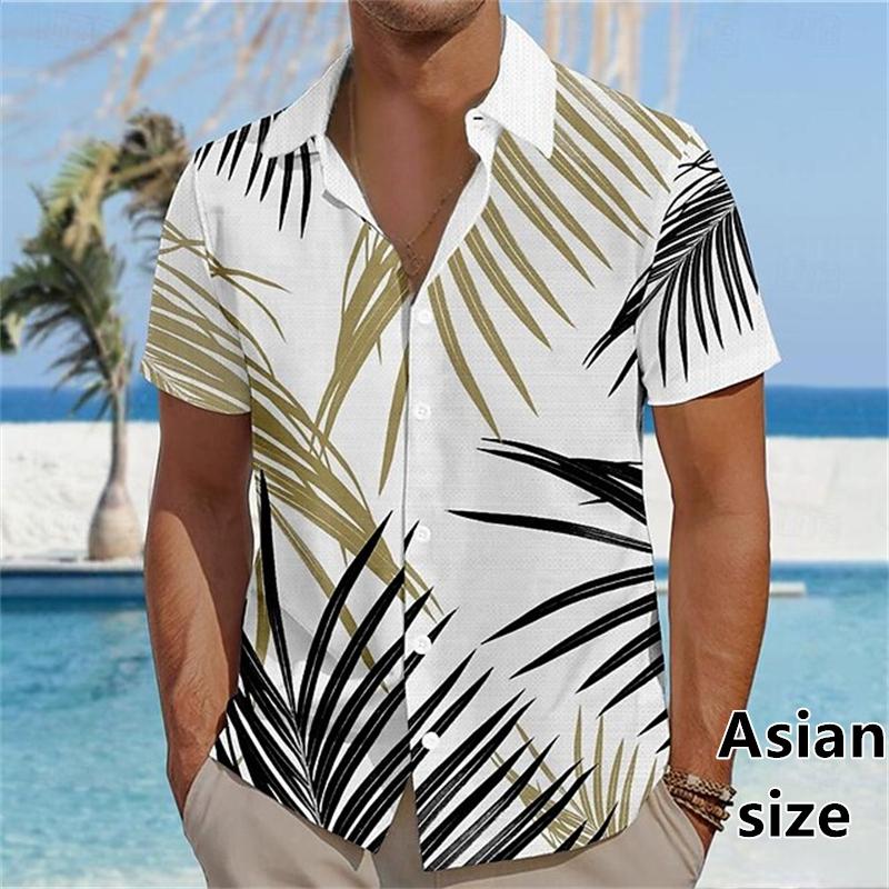 Palm Leaf Hawaiian Shirt Summer Men Casual Vacation Outdoor Streetwear Casual Button Up Lapel Short Sleeve Women Shirts Tops