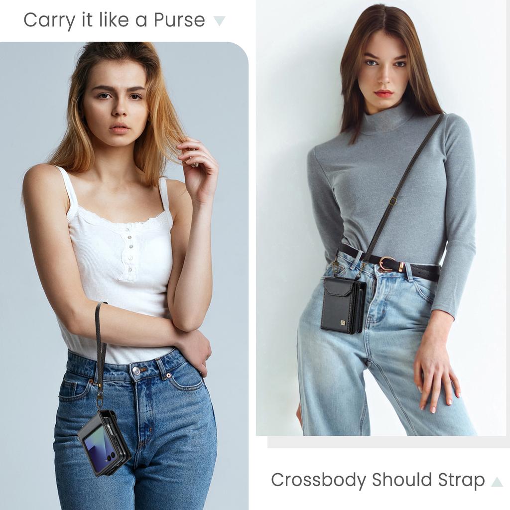 Crossbody Leather Phone Case for Samsung Galaxy Z Flip 7 Fe Flip6 5 Lanyard&buckle Multifunctional Card Slot Wallet Holder Cover