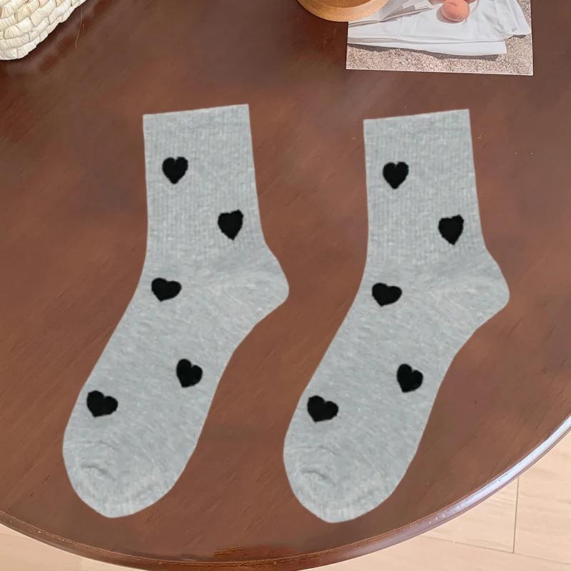 Autumn Winter Women's Socks Cute Heart Shaped Mid Tube New Ins Trendy Trendy Versatile High Beauty Duty Series Socks 1/5 Pairs
