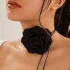 Exaggerated Three-Dimensional Rose Flower Necklace Choker Simulated Fabric Wax Thread Wrapped Camellia Neck Chain