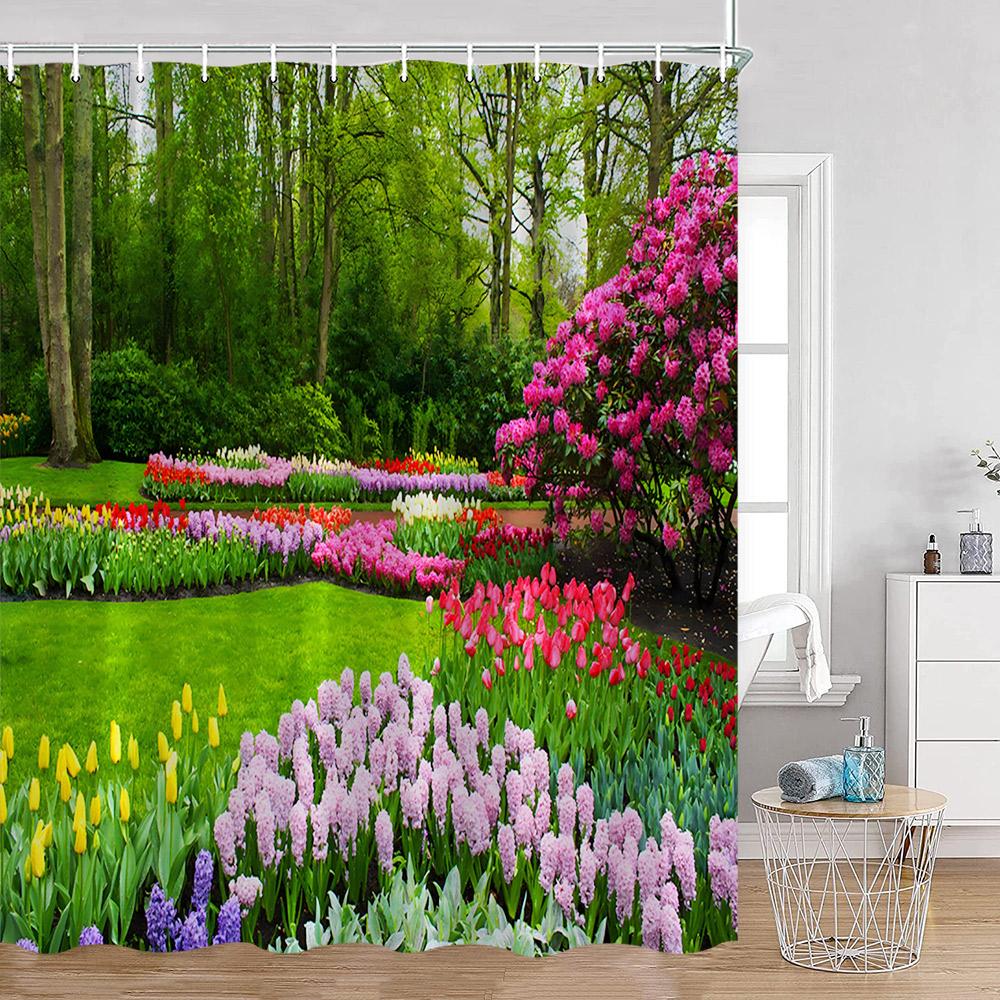 Garden Green Palnts Shower Curtains Green Leaves Chinese Garden Forest Floral Bathroom Curtains Classical Home Decor for Bath