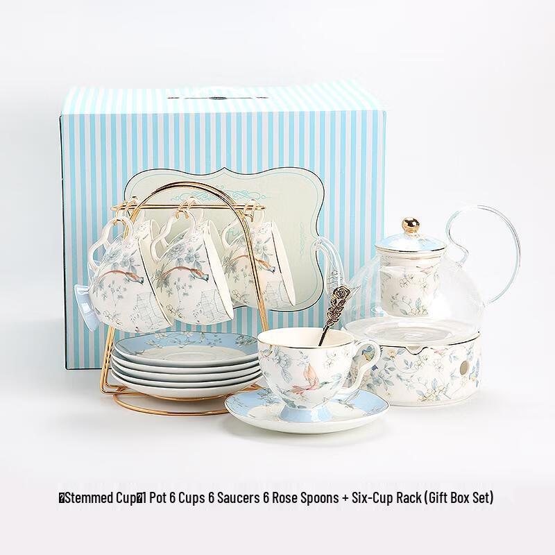 HANDUNYOU Glass Afternoon Tea and Coffee Set with Stemmed Cups