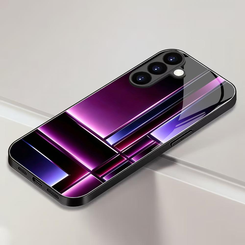 Geometric pattern glass phone case suitable for Samsung Galaxy S26 S25 S24 S23 S22 S20 FE/Ultra/Plus anti drop back cover