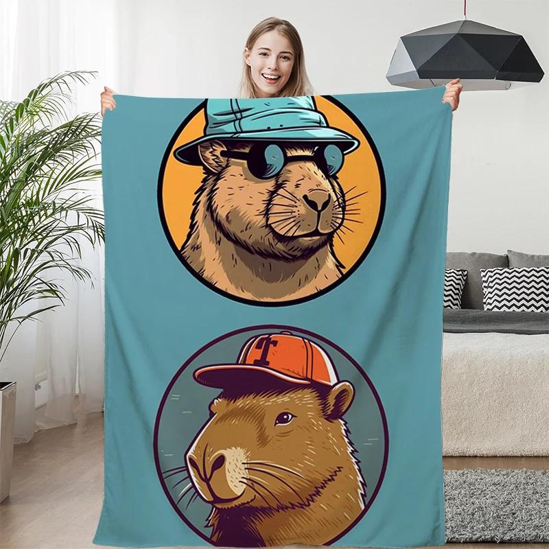 Cartoon Capibara Sofa Blankets for Winter Custom King Size Warm Bed Fleece Camping Fluffy Soft Blankets Microfiber Bedding