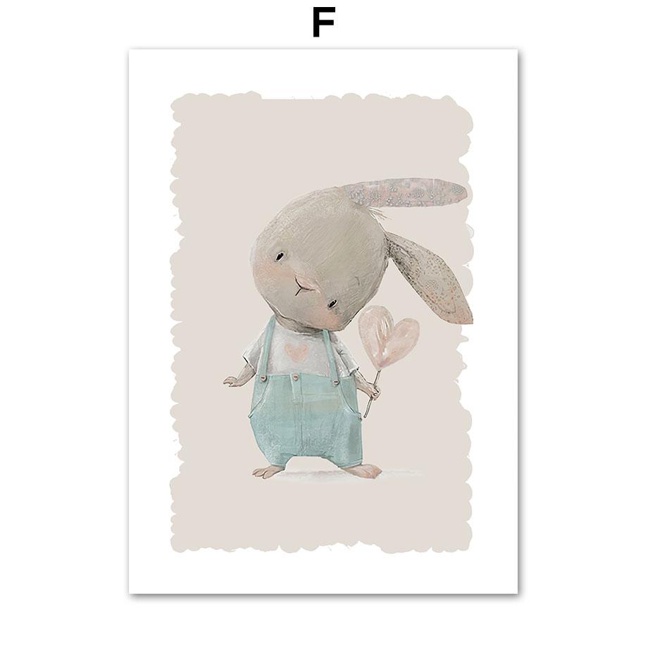 Lustiger Bär Hase Babybuch Ballon Kinderzimmer Poster Cartoon Wandkunst Druck Leinwandmalerei Baby Kinderzimmer Heimdekoration Bild