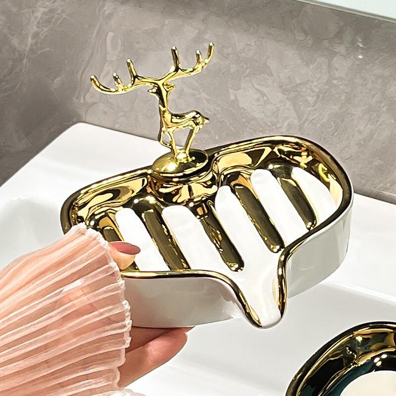 YIXI Green Gold Deer Ceramic Soap Dish