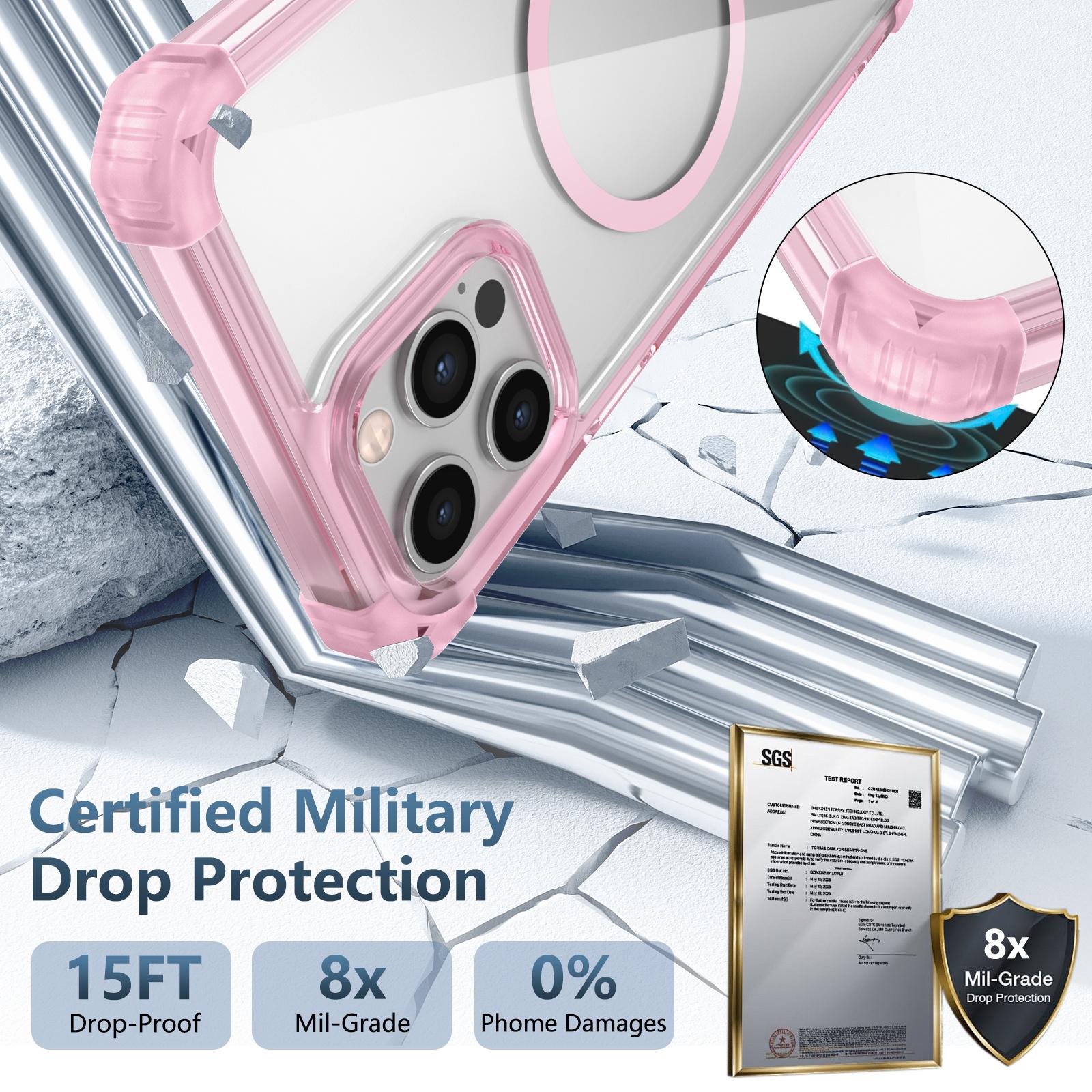 

For iPhone 12 Pro Max Case Anti-Yellow TPU+PC Crystal Clear Phone Shell Compatible with Magsafe Transparent Pink