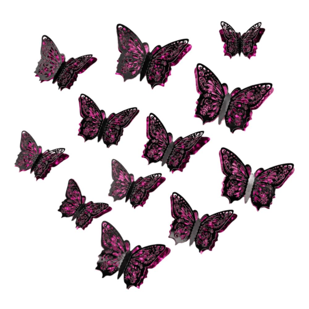 12 Pcs Hollow 3D Butterfly Wall Stickers Glitter Wings Butterfly-Shaped Wall Decor Room Wall Decor 12pcs Red StyleE